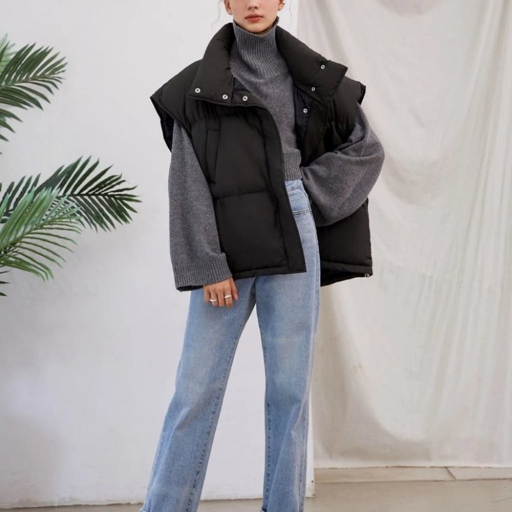 Zip up Drawstring Hem Puffer vest Coat Comfy winter - Picture 6 of 10